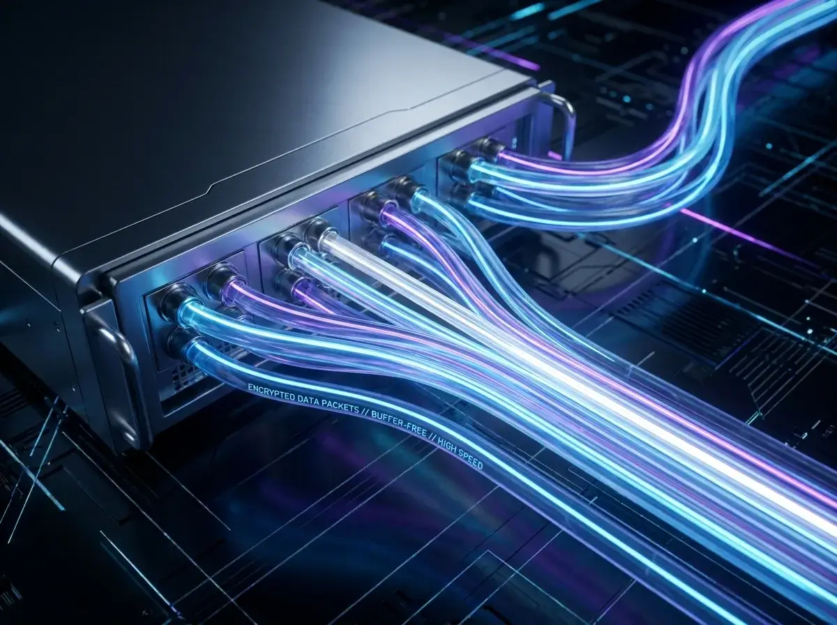 Technical visualization of an IPTV service streaming data packets from server to user screen